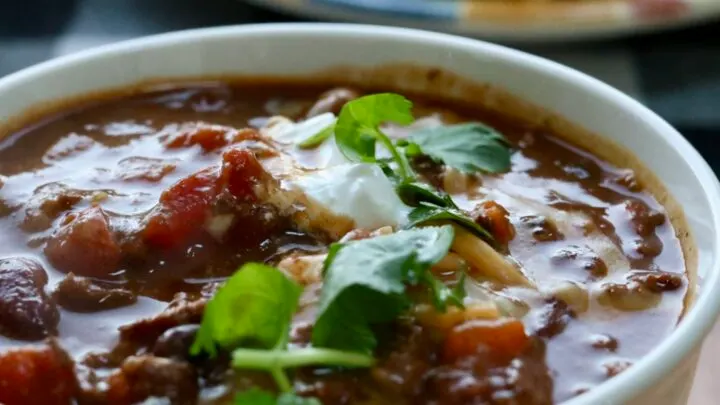 Pumpkin Chili In A White Bowl