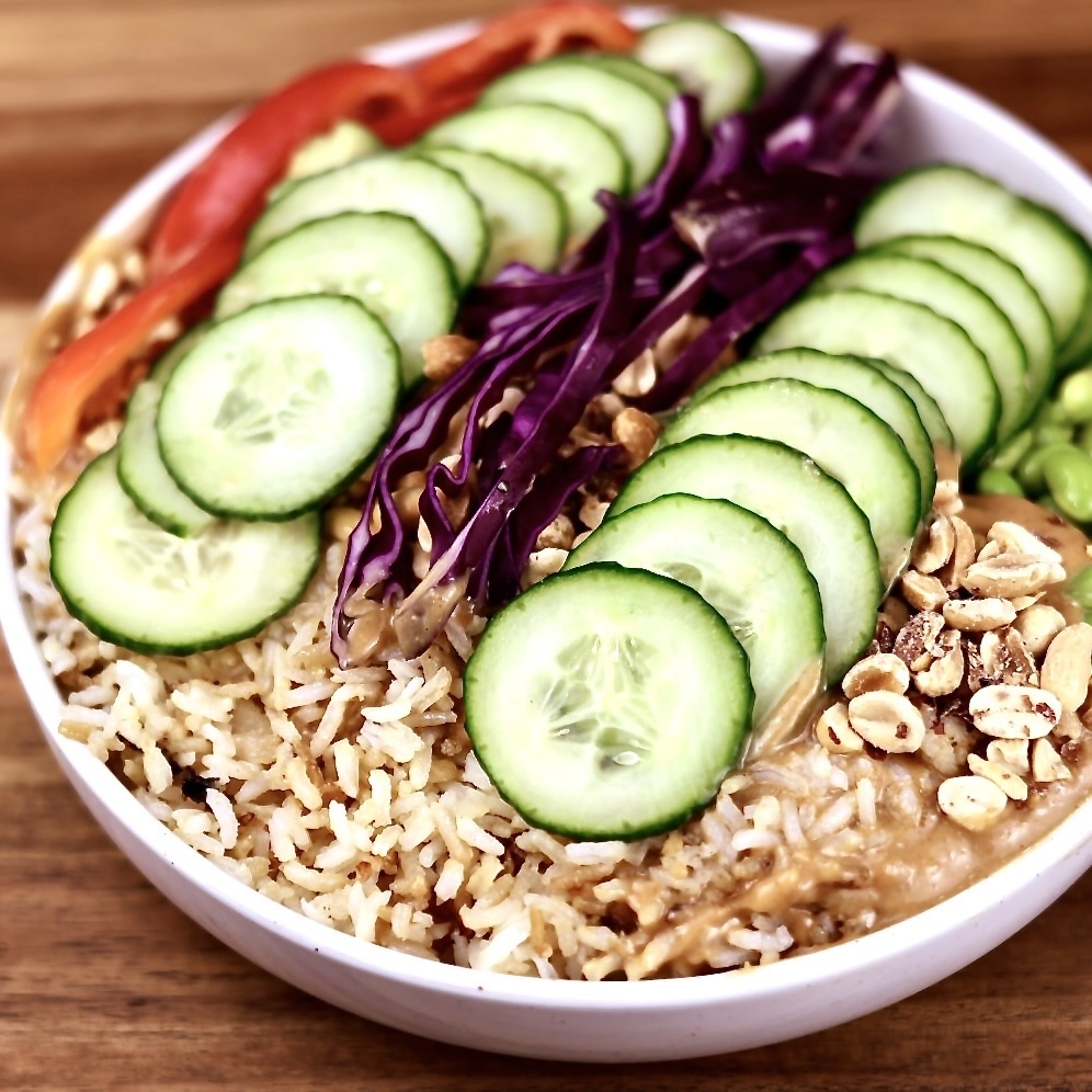 Crispy Rice Veggie Bowl & Peanut Sauce 5 crispy rice veggie bowl