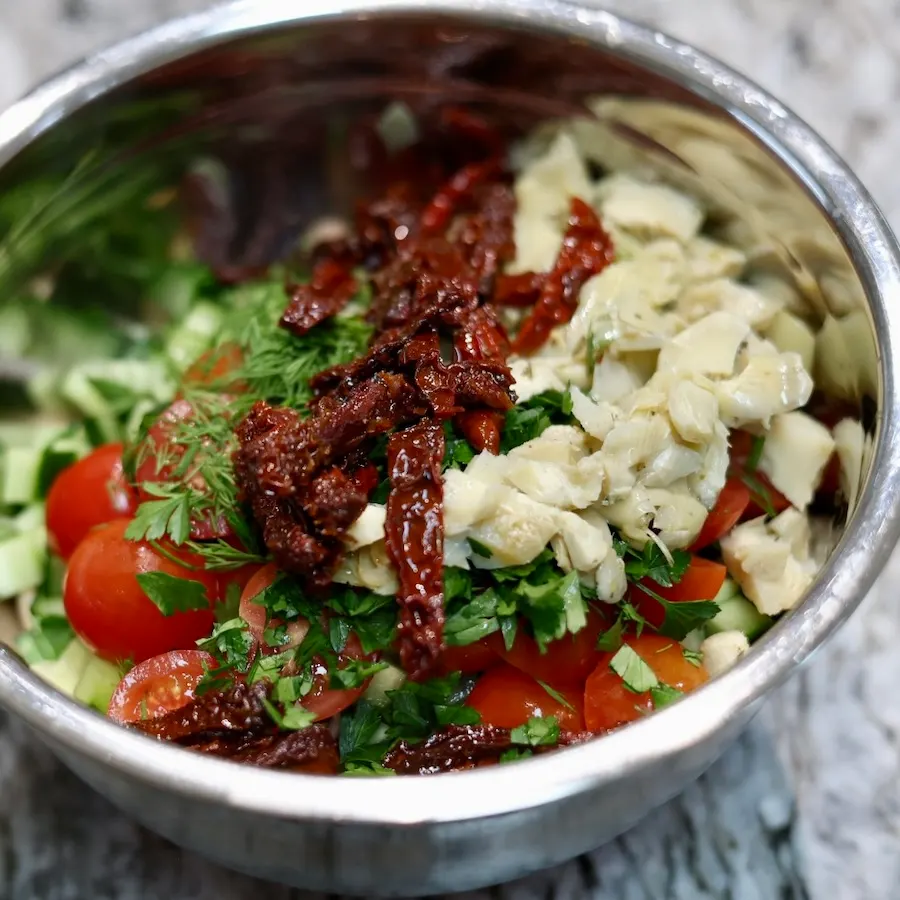 Lemon Mediterranean Dense Bean Salad 7 Assembled Mediterranean Lemon Herb Dense Bean Salad