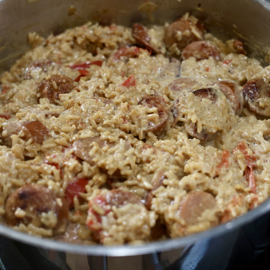 Creamy Cajun Sausage Rice Skillet Meal 10 cover and let sit 5 minutes
