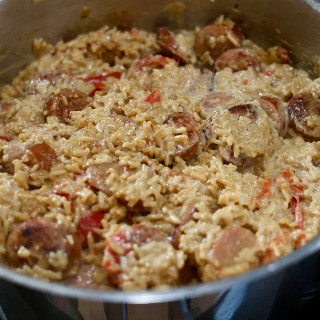 Creamy Cajun Sausage Rice Skillet Meal 10 cover and let sit 5 minutes