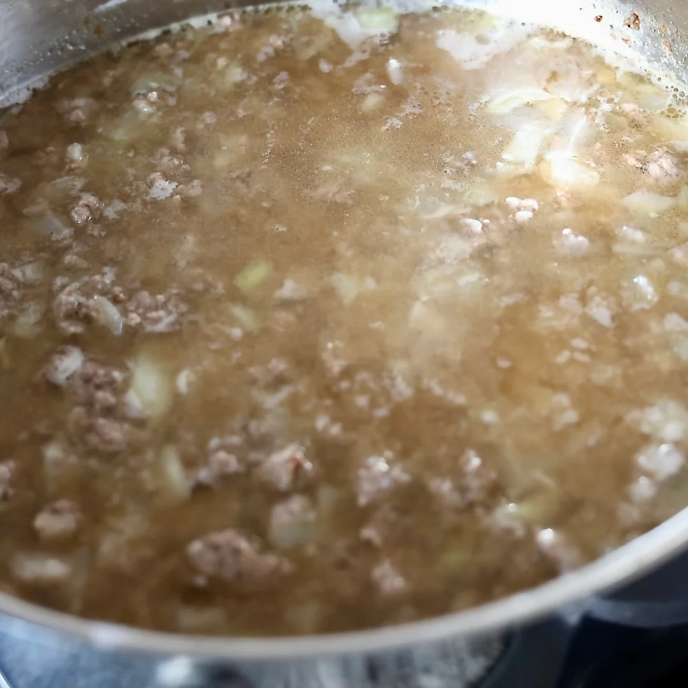 Building Broth For Ground Beef Stroganoff With Egg Noodles