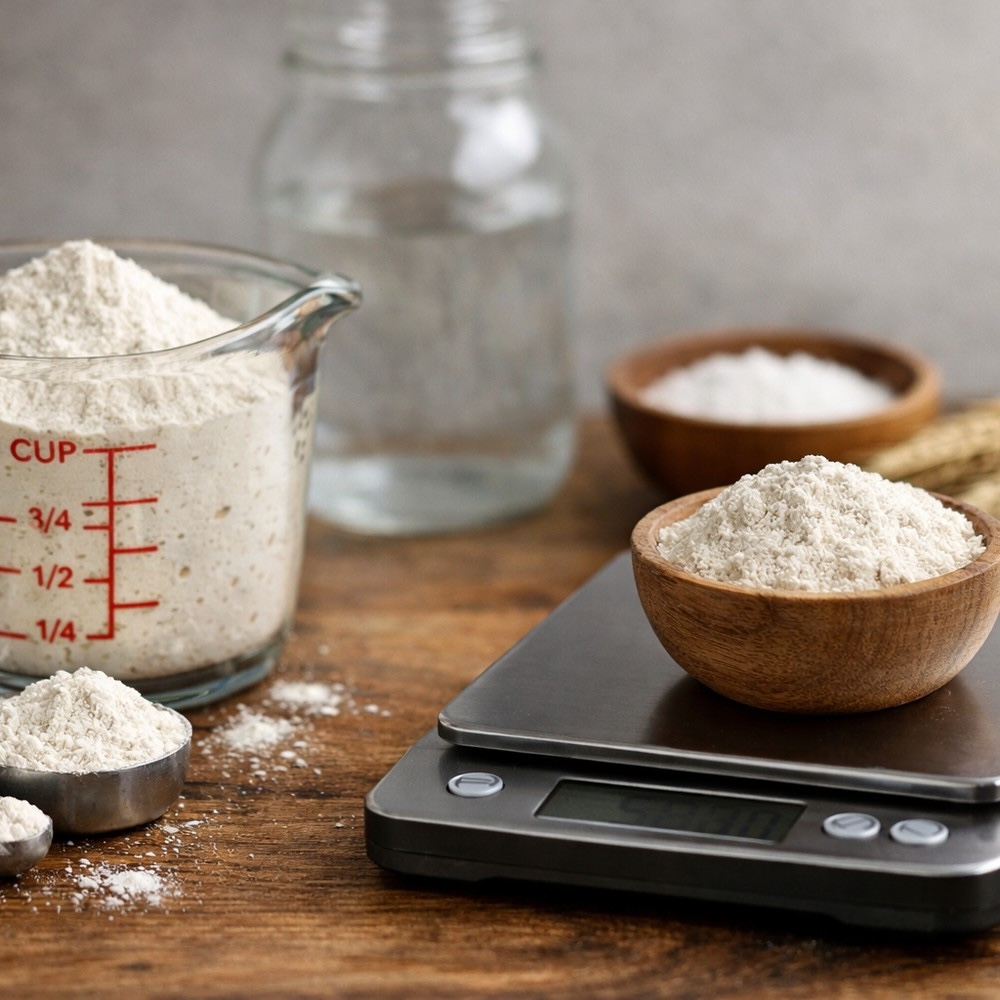 Properly Feeding Sourdough Starter 2 measure sourdough ingredients by weight