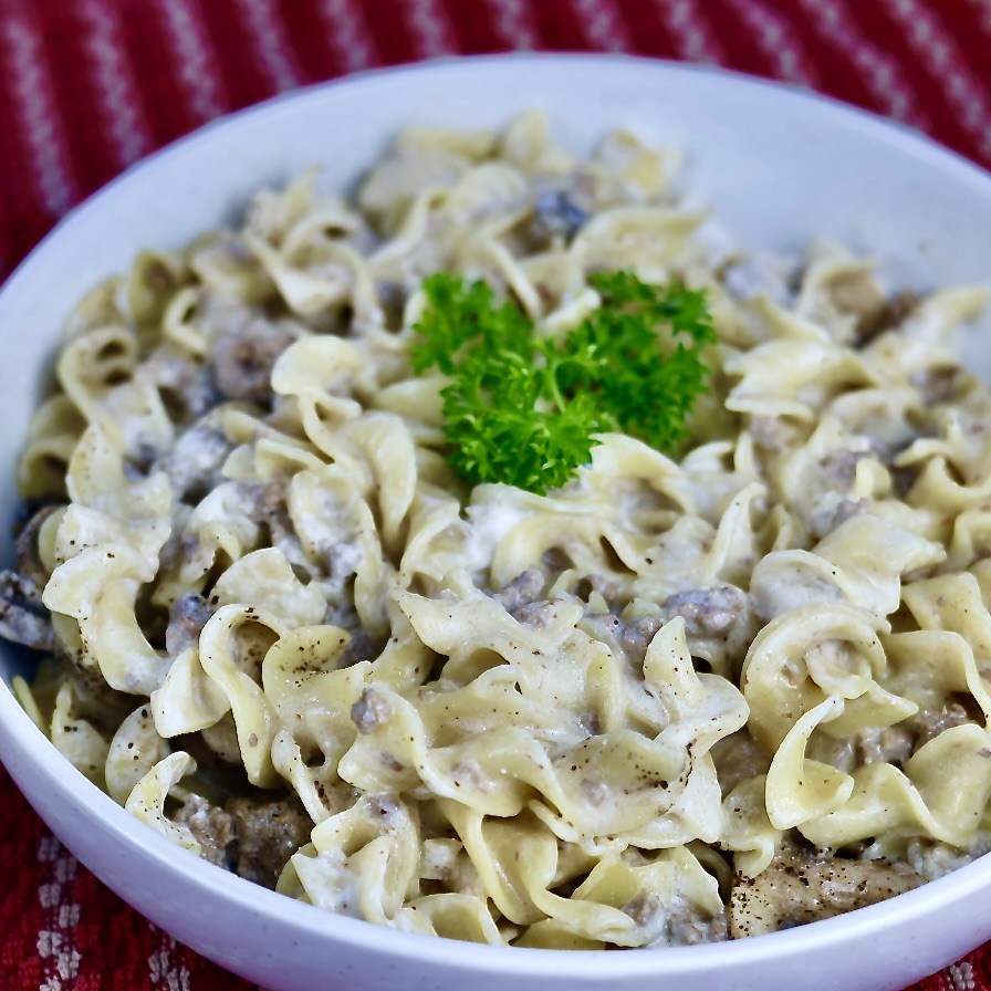 Pantry Staples for Easy Weeknight Dinners 9 favorite creamy ground beef stroganoff with egg noodles comfort food