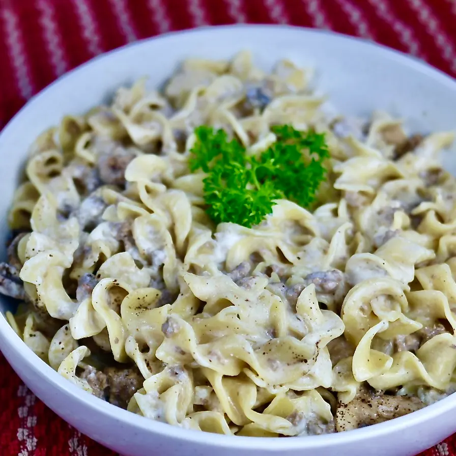 favorite creamy ground beef stroganoff with egg noodles comfort food
