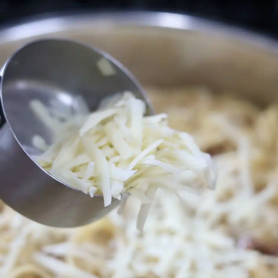 Creamy Garlic Chicken Pasta-Easy One Pan Weeknight Dinner 8 adding parmesan-