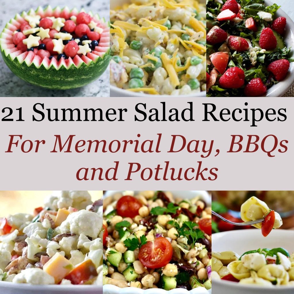 21 Easy Summer Salad Recipes for Memorial Day, BBQs and Potlucks 1 21 Summer salad Recipes collection featured image with six salads pictured