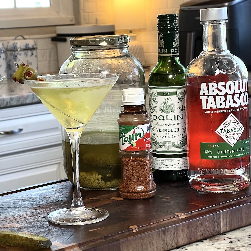 Absolut Tabasco Vodka Martini (Spicy Pickle Martini Recipe) 6 absolut tabasco vodka martini with ingredients