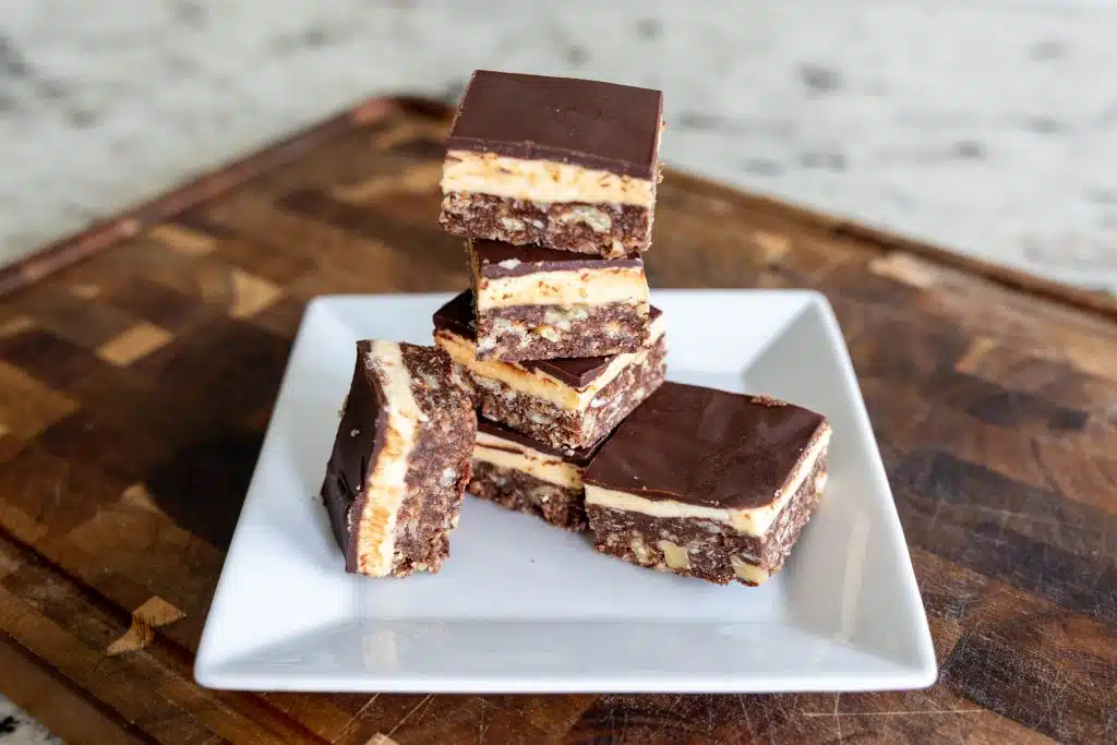 Stacked Nanaimo Bars ready to serve